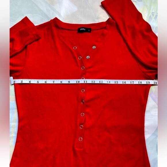 Doublju Women Red Casual Size Large Long Sleeve Sweater Dress Stretchy - Picture 10 of 12